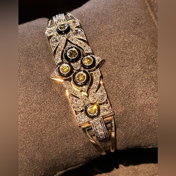 2.63 TCW Estate Diamond, Gold, and Platinum Bangle Bracelet - Picture 2 of 5